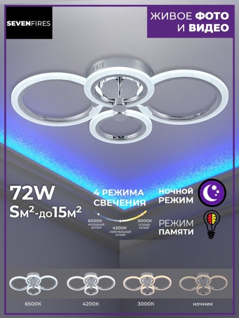Светодиодная диммируемая люстра с пультом ДУ Seven Fires Leyni SF5006/4C-CR