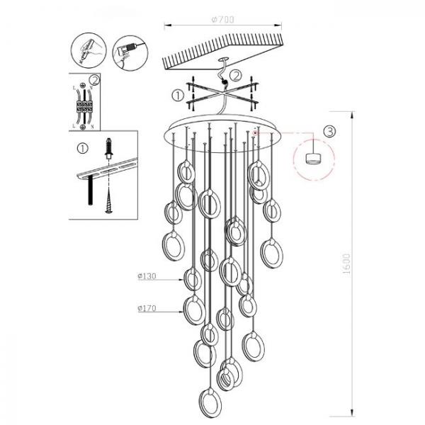 Подвесная светодиодная люстра Lumien Hall Livin LH8028/24P-BK-SGD-PBK